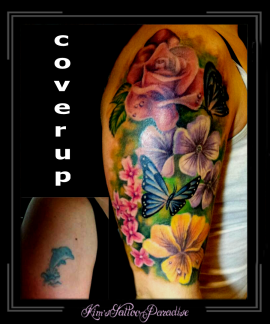 coverup dolfijn naar vlinders en bloemen bovenarm