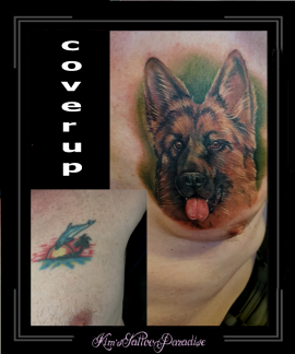 coverup, dolfijn ,portret,herdershond,borst,