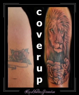 coverup leeuw bloemen naam namen bovenarm