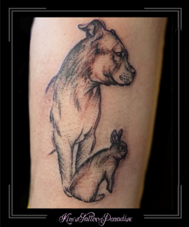 hond, konijn, arm, schets, tekening
