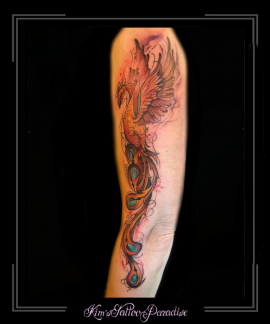 phenix,phoenix,full color,watercolor,arm,