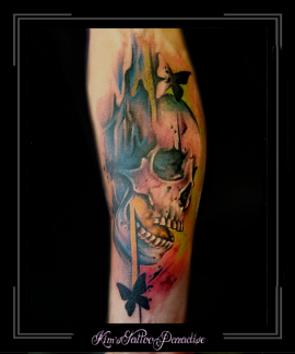 skelet,skull,doodskop,vlinder,onderarm,kleur,