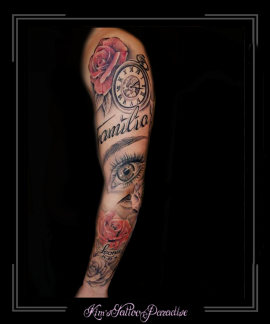 sleeve klok tekst bloemen rozen oog ogen