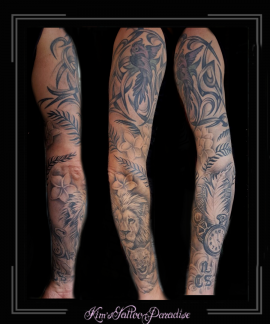 sleeve,papagaai,leeuw,welp,klok,takken,bloemen,