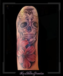 sugarskull skelet bloemen bovenarm