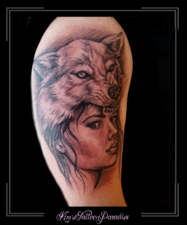 wolf,vrouw,meisje,bovenarm,hond,